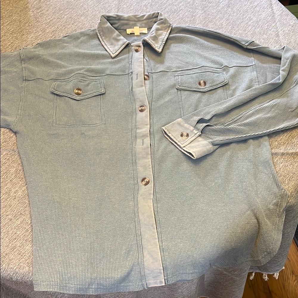 Peach Love California Blue Button-Up Jacket